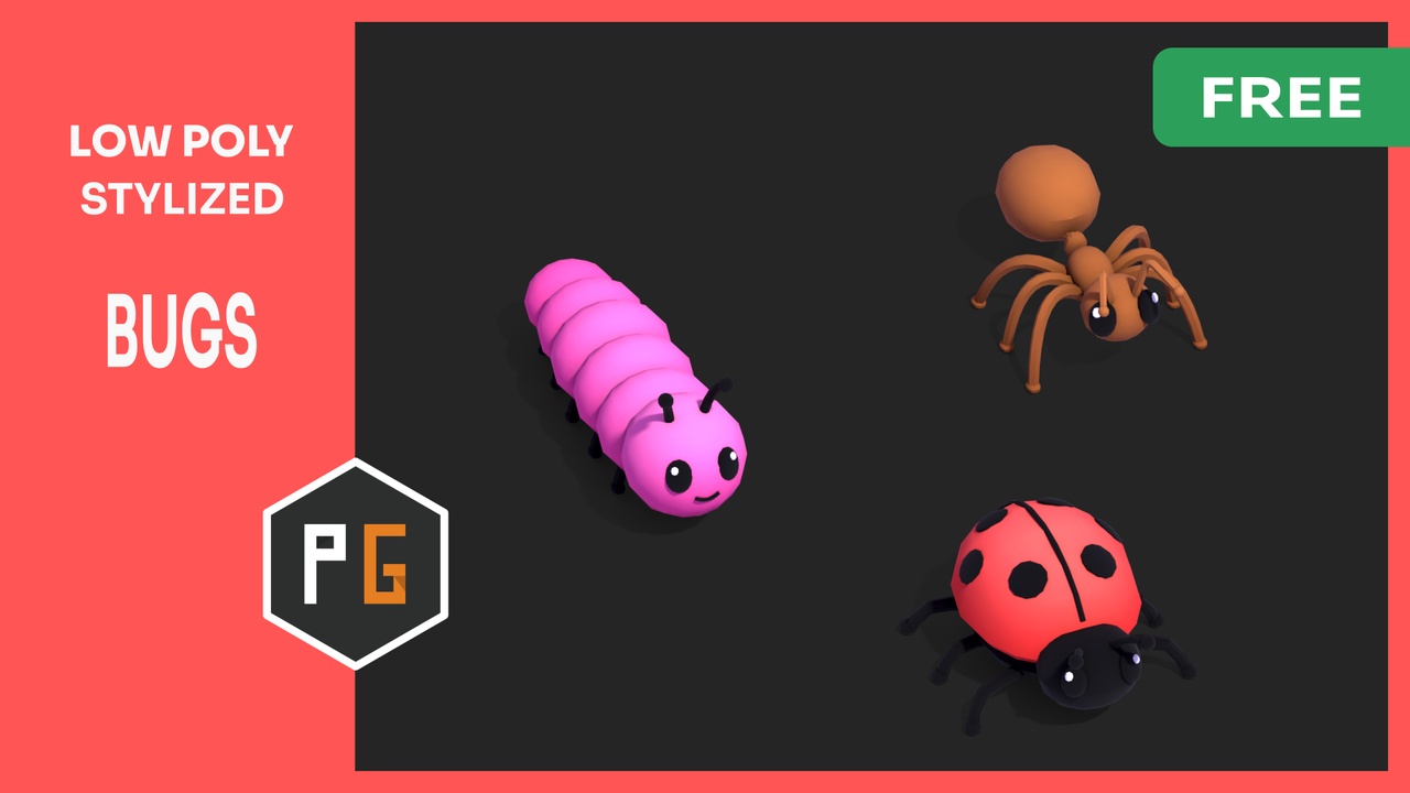 Media 1 for listing 🐞 Low Poly Cartoon Bugs — Free Sample Pack (3 Bugs)