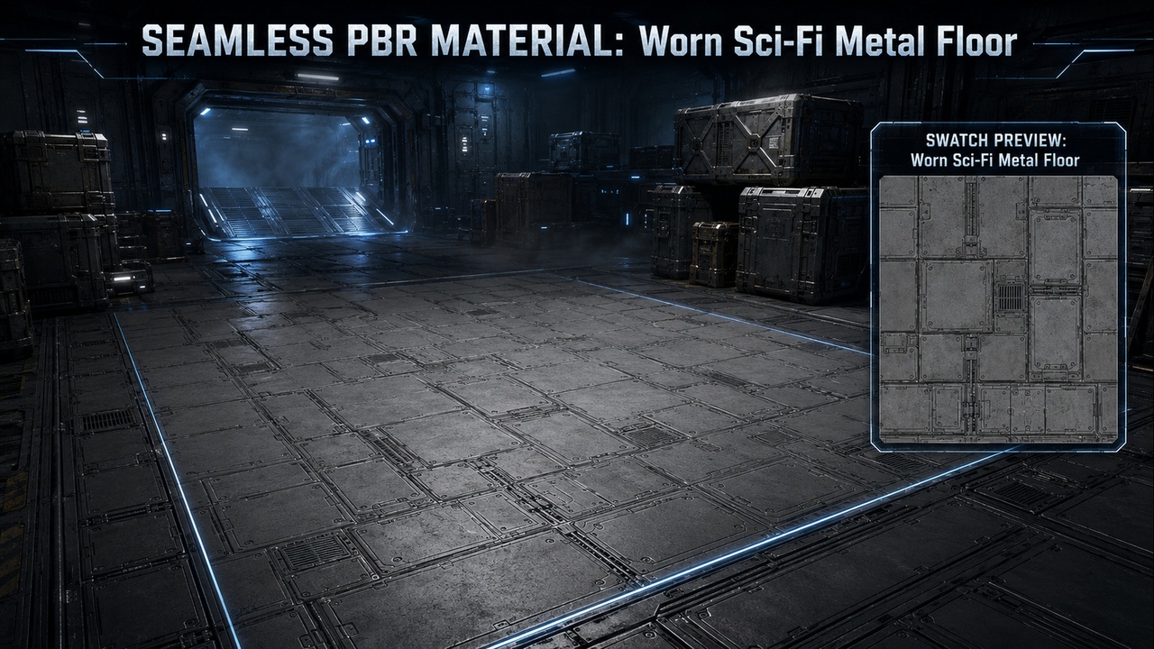Media 1 for listing Sci-Fi Floor Panels Spaceship Deck Materials - 10 Seamless 4K PBR Textures UE5