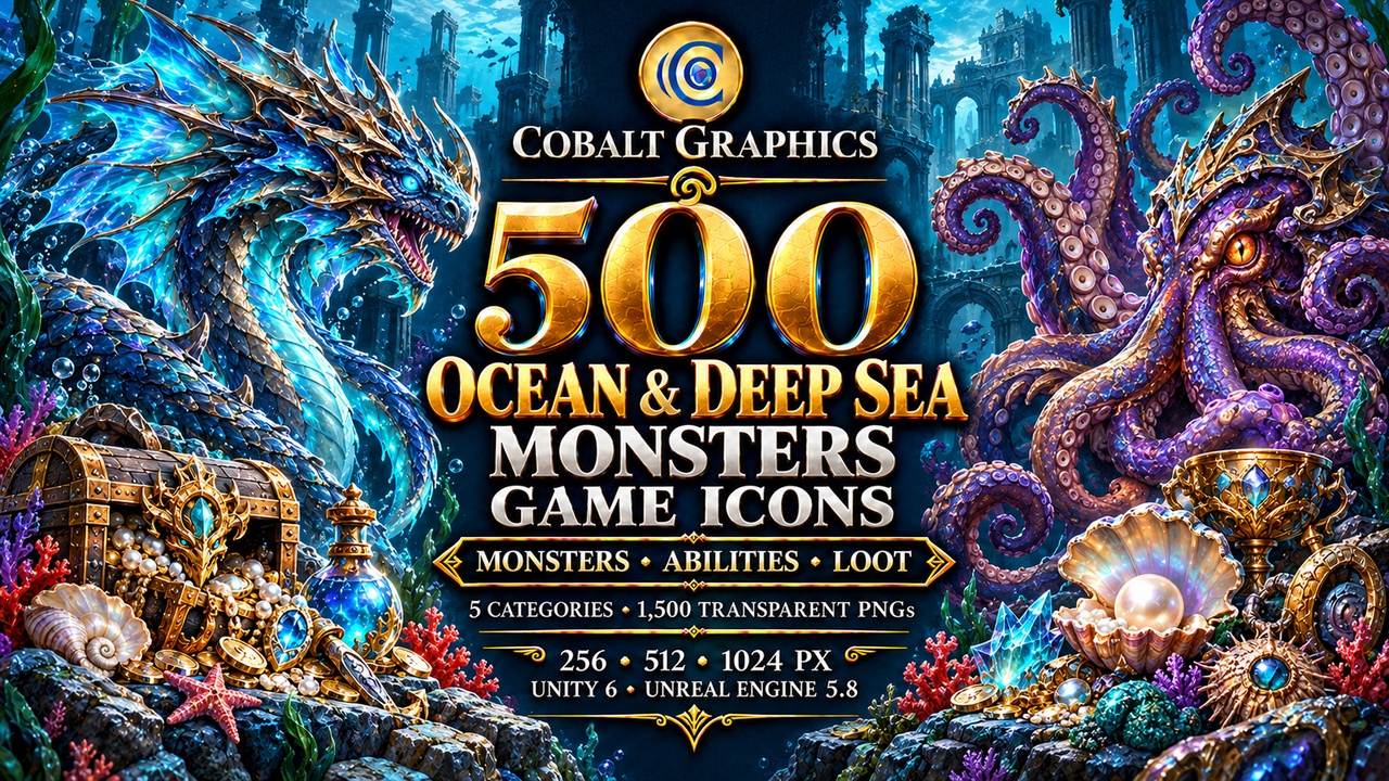Media 1 for listing Ocean & Deep Sea Monsters Game Icons | 500 | Monsters, Abilities & RPG Loot