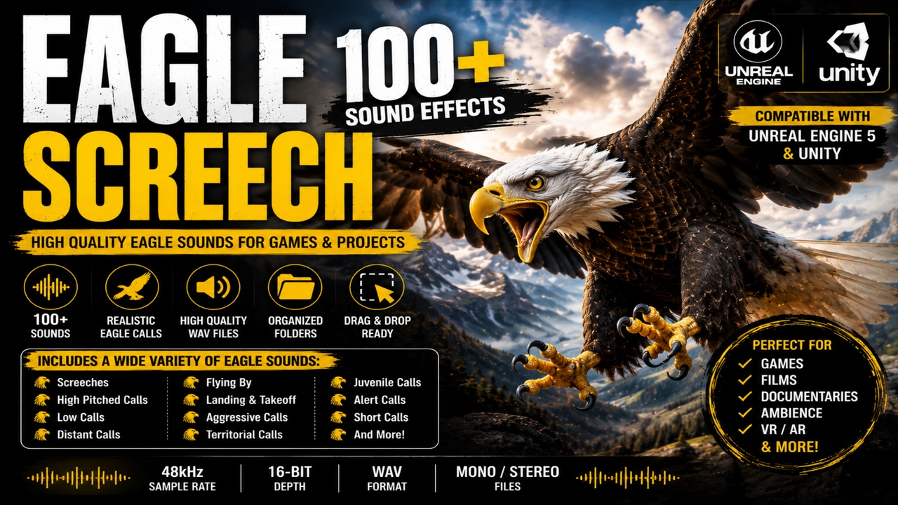 Media 1 for listing Eagle Screech 100+ Sound Effects FX – High-Quality Bird Calls