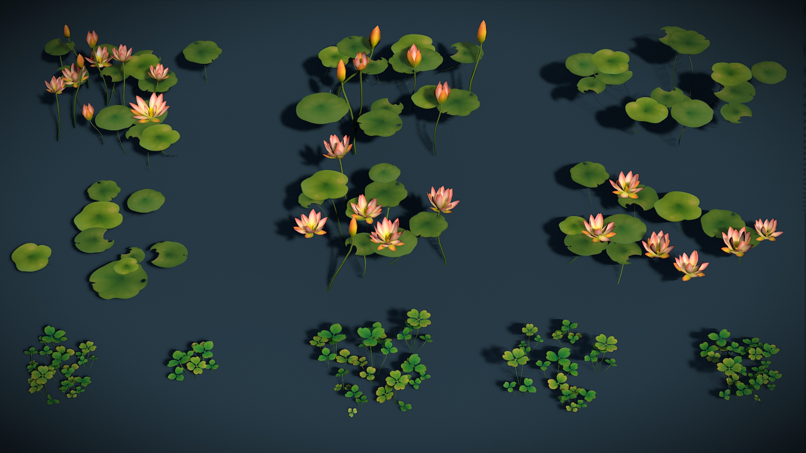 Media 1 for listing Floralis : Stylized Water Lilies & Floating Clovers Plants Pack Vol - 2