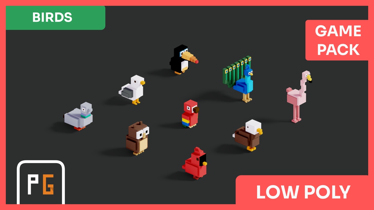 Media 1 for listing Low Poly Blocky Animals — Birds Pack | 9 Characters