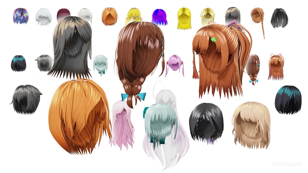 Media 1 for listing Pack of Rigged Anime Hair