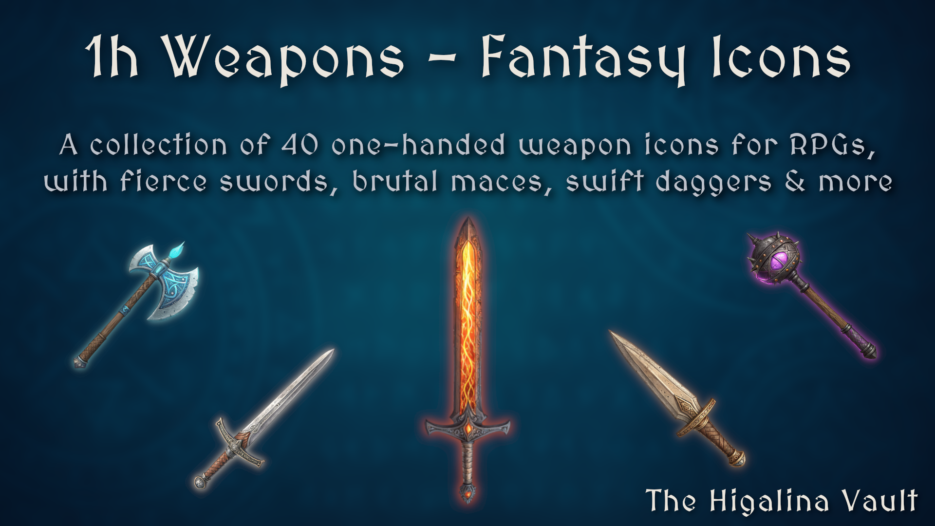 One-Handed Weapons - 40 Fantasy Icons [512x512 HD] | Fab