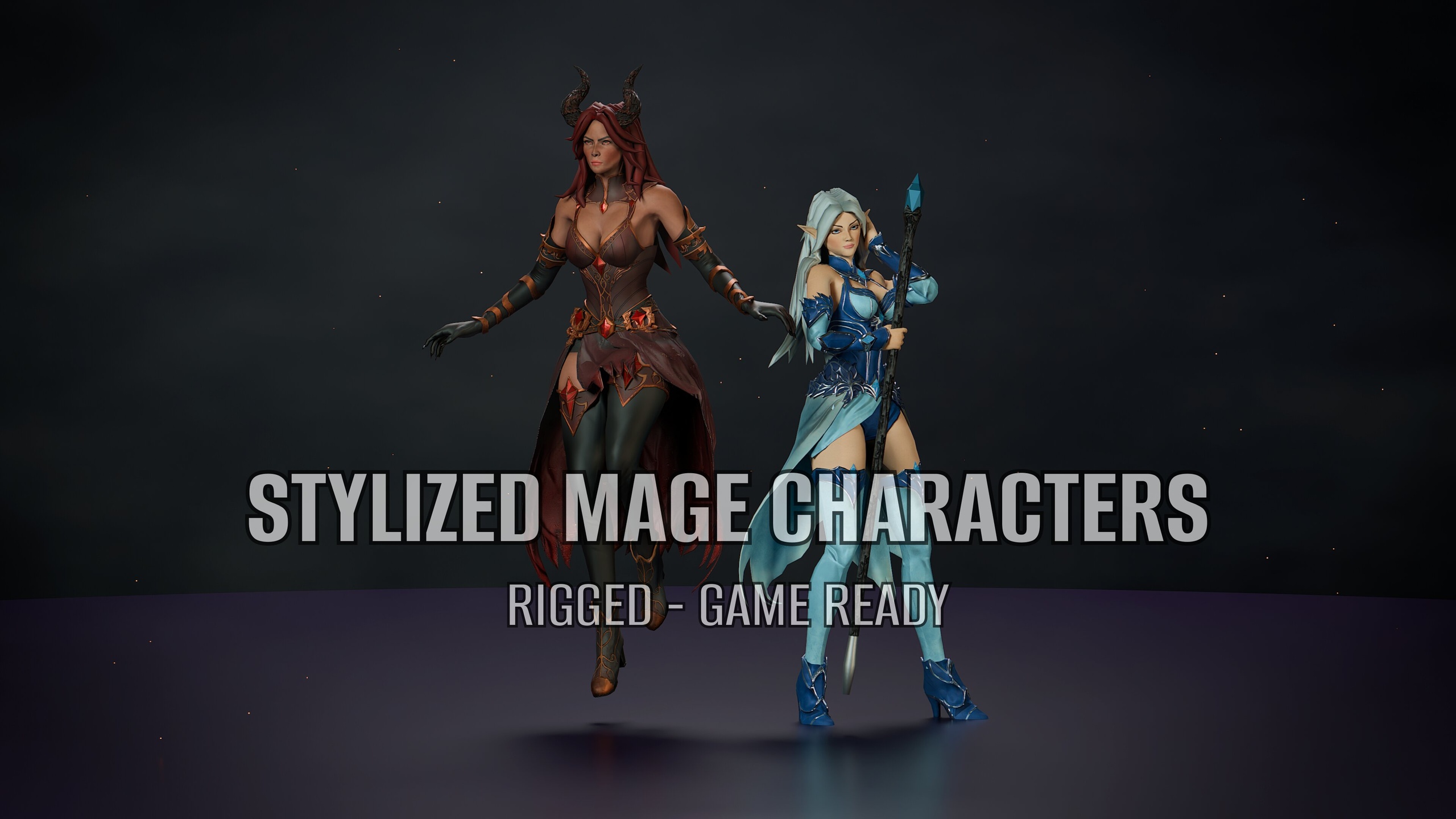 Media 1 for listing Stylized Mage Characters Pack - Demon Sorceress & Elf Mage (Game-Ready)