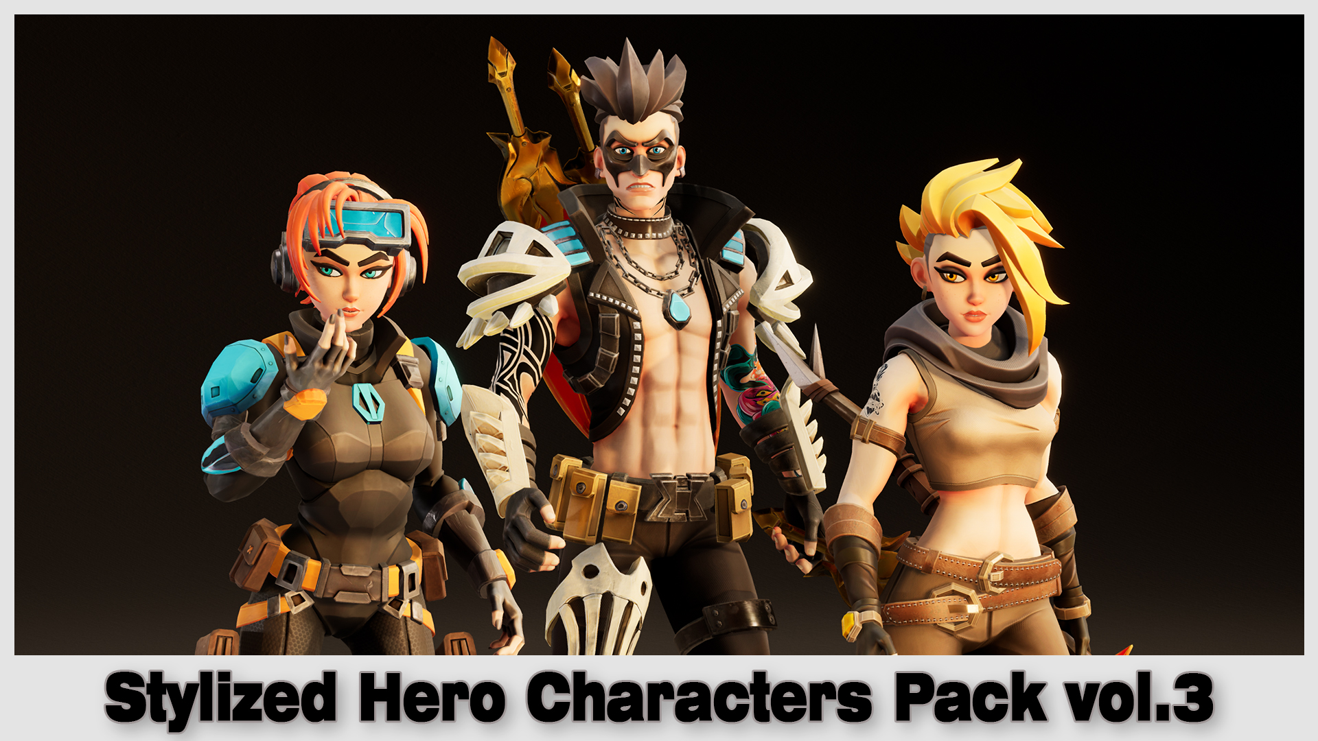 Stylized Hero Characters Pack vol.3 – 3 Game-Ready Heroes (9 Skins) | Fab