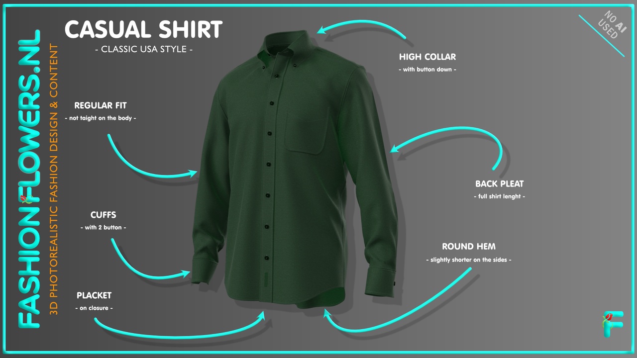 Media 1 for listing Army Green Thick Fabric Casual Shirt | Long Sleeve | Cuffs | Button Down Collar