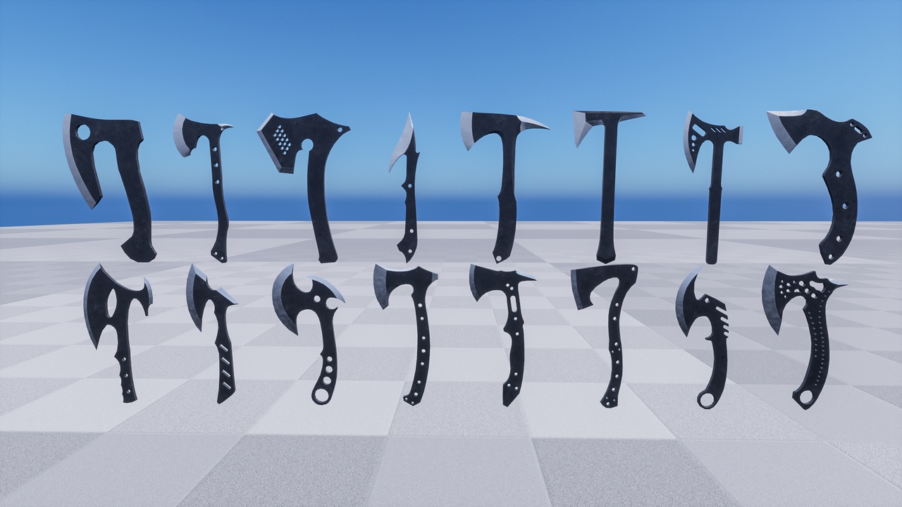 Media 1 for listing Throwing Weapons Pack v1. Axes - Ultra realistic Bundle