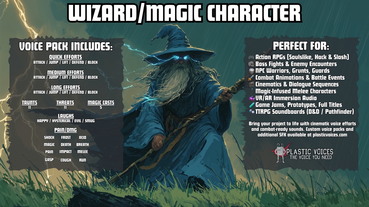 Media 1 for listing WIZARD VOICE PACK | 139 Efforts & Phrases | FOUNDRY SERIES 4/5