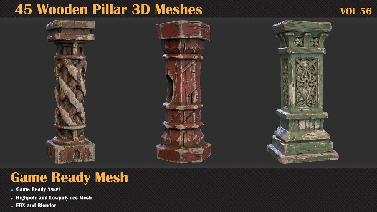 Media 1 for listing 45 Wooden Pillar 3D Meshes โ VOL 56