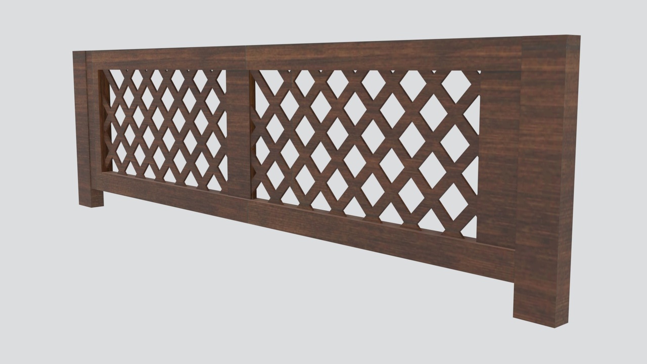 Media 1 for listing Dark Walnut Wood Railing with Diagonal Diamond Lattice Panels 3D Model