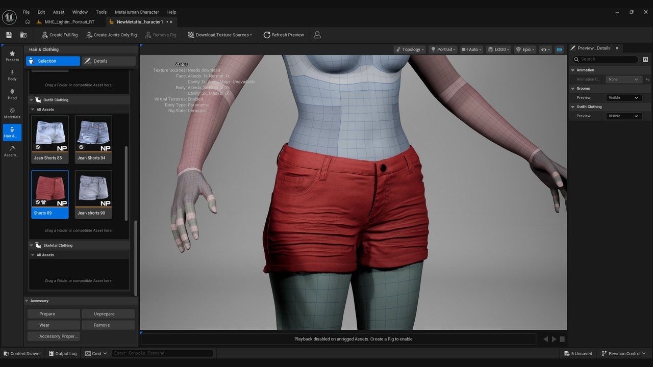 Media 1 for listing Denim Shorts for Metahuman 89 - MHPKG