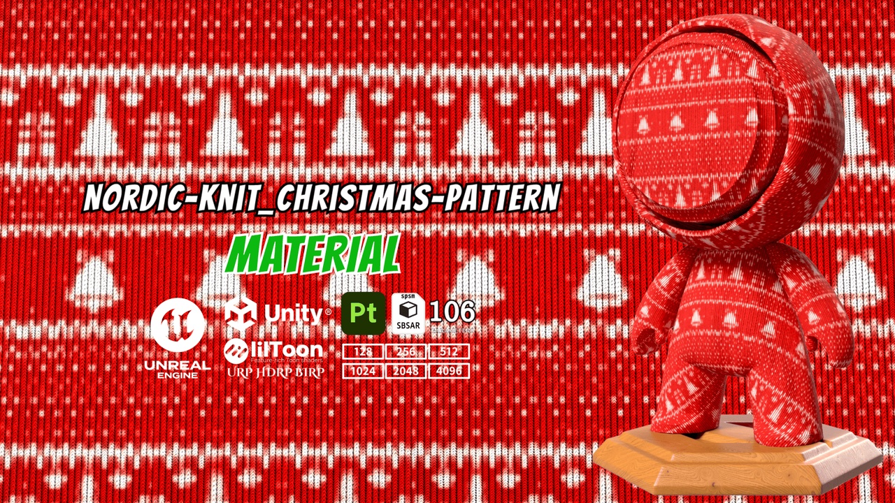 Media 1 for listing 072-Nordic-Knit-Christmas-Pattern-Material【sbsar/spsm/GLB/TextureMap/liltoon 】