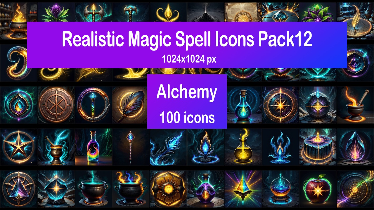 Media 1 for listing Realistic Magic Spell Icons Pack12 - Alchemy