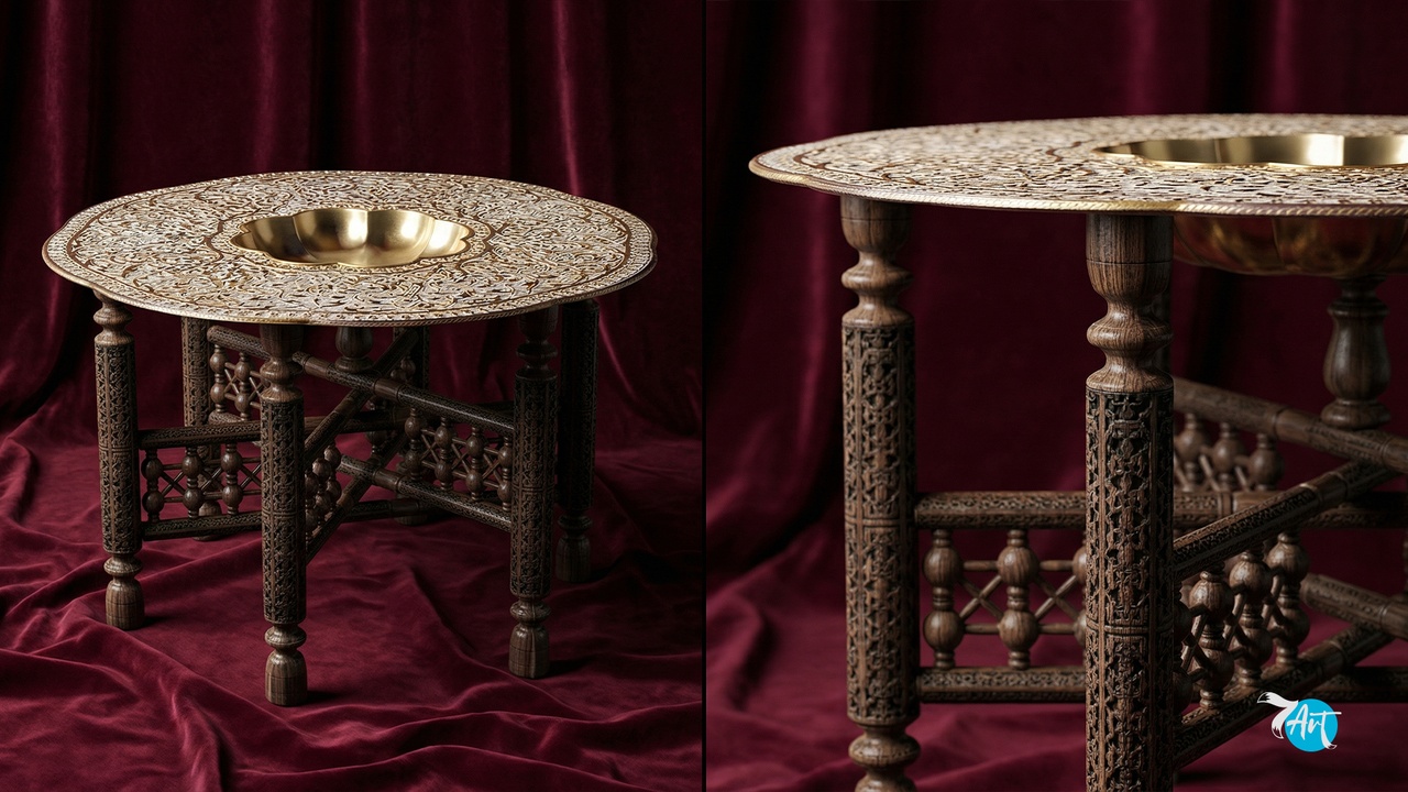 Media 1 for listing Moroccan Traditional Carved Wood Table