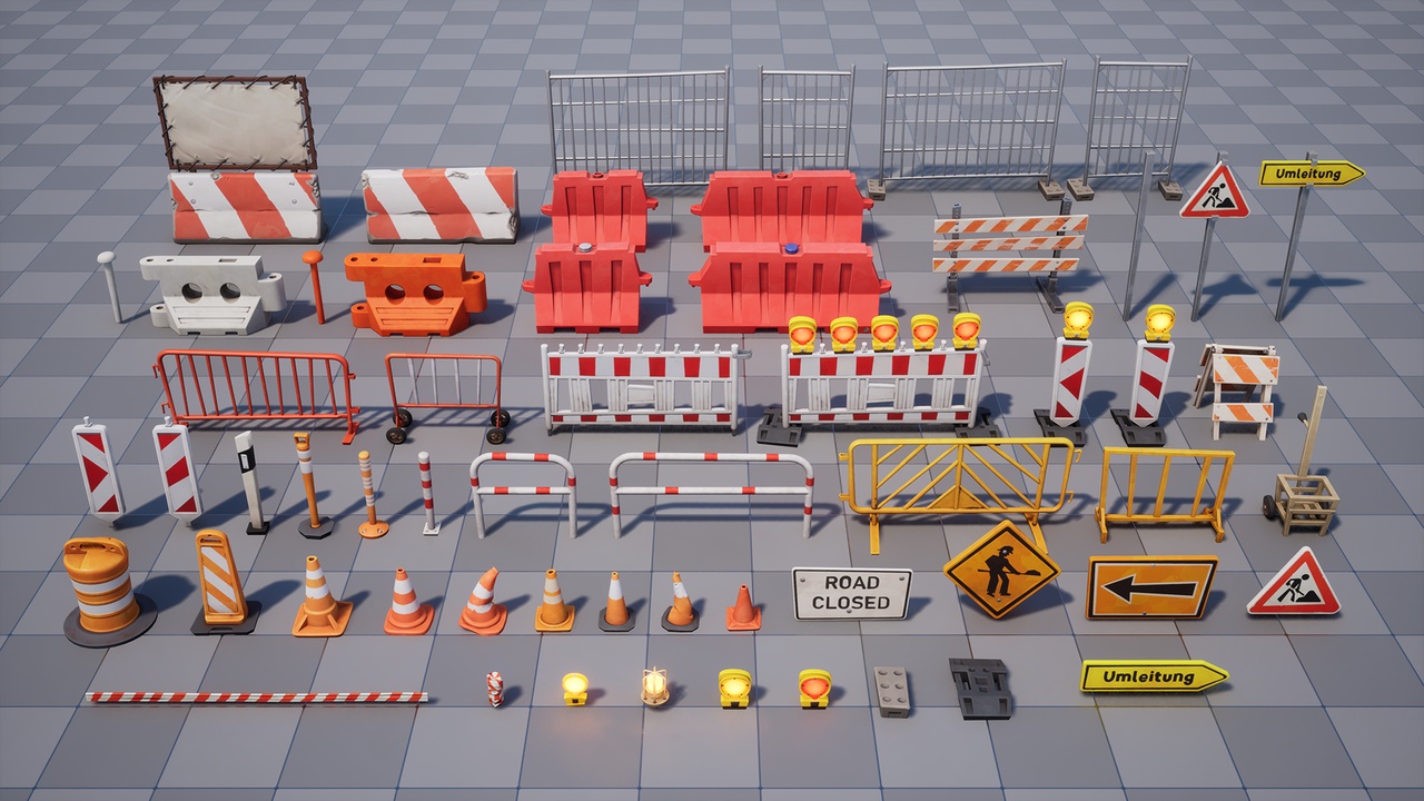 Media 1 for listing Stylized Traffic Props and Barricades - Unreal Engine