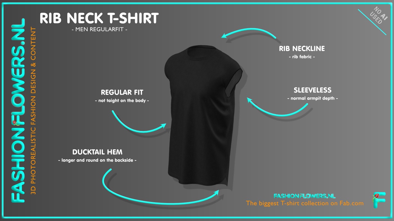 Media 1 for listing Black Colour Ducktail Sleeveless T-shirt | Ribbed Tape Round-Neck Tshirt |O-Neck