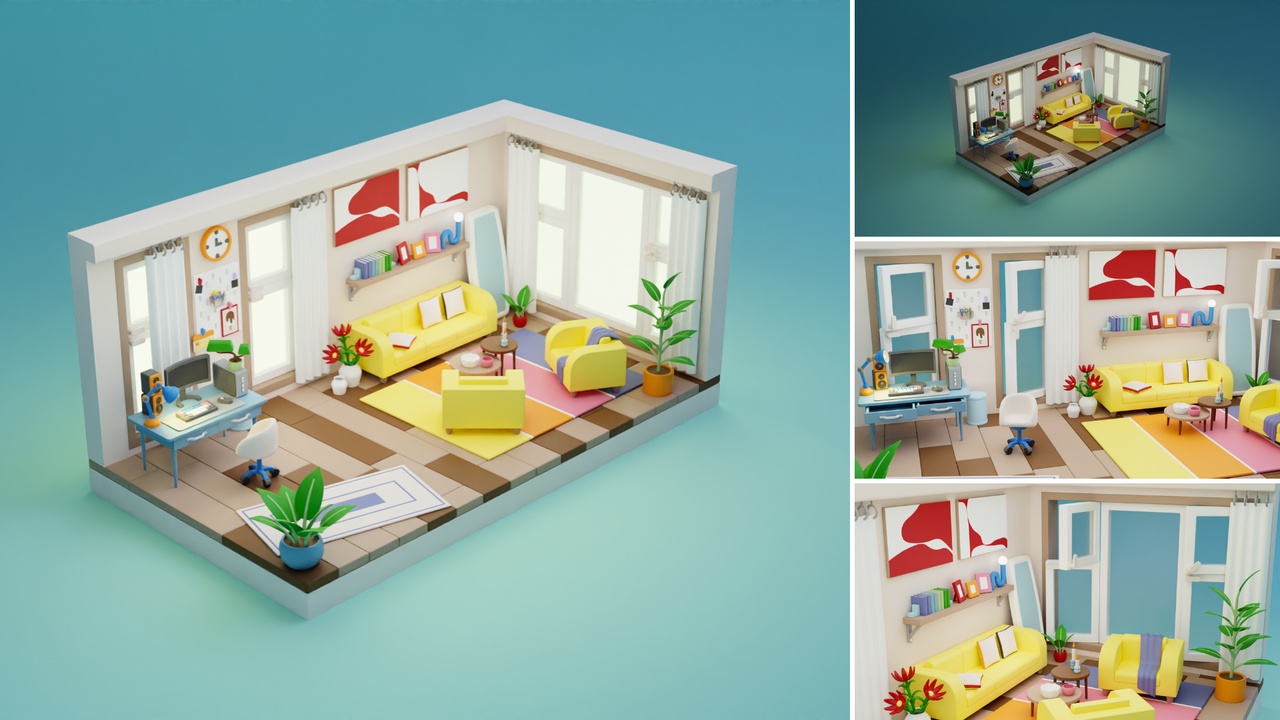 Media 1 for listing Cartoon Interactive Rooms & Furniture - Cozy Interior Pack
