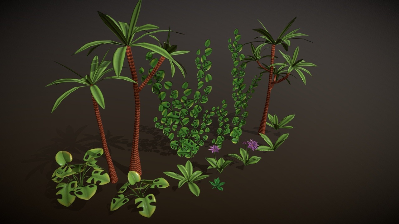 Media 1 for listing Tropical jungle plants stylized game foliage