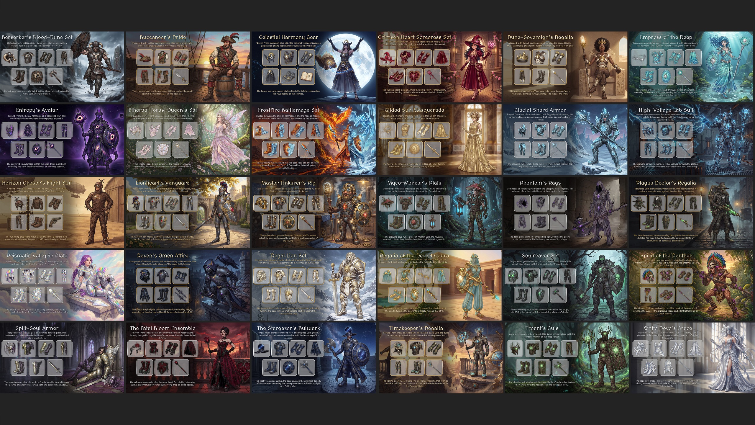 Media 1 for listing 30 Armor Sets - 200 Fantasy Icons, Setcards & 4K Splash Art [512x512 / 4K]
