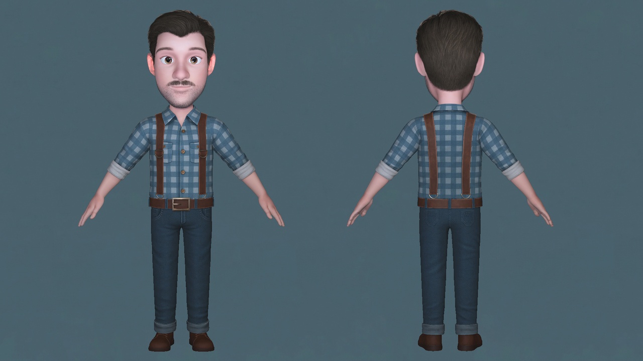 Media 1 for listing 3D Stylized Cartoon Man Character with Body and Facial Rig