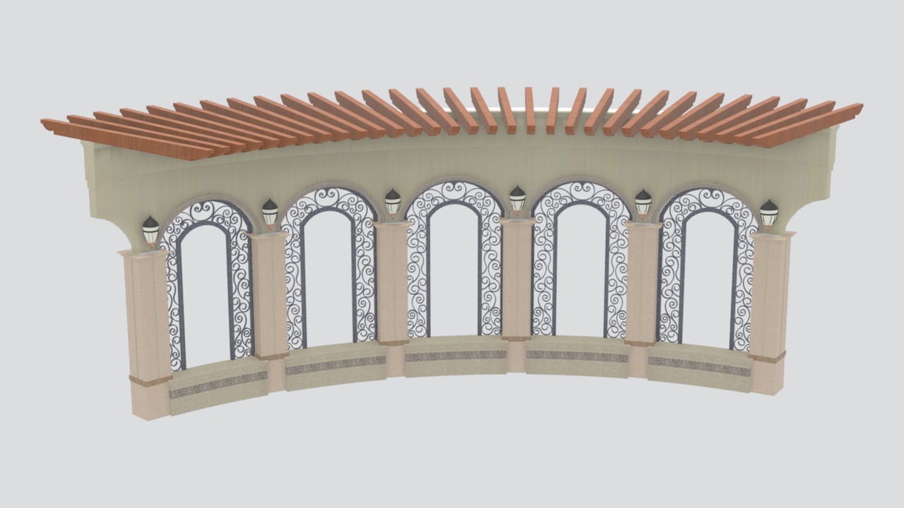 Media 1 for listing Curved Stone Pergola with Wrought Iron Arches 3D Model