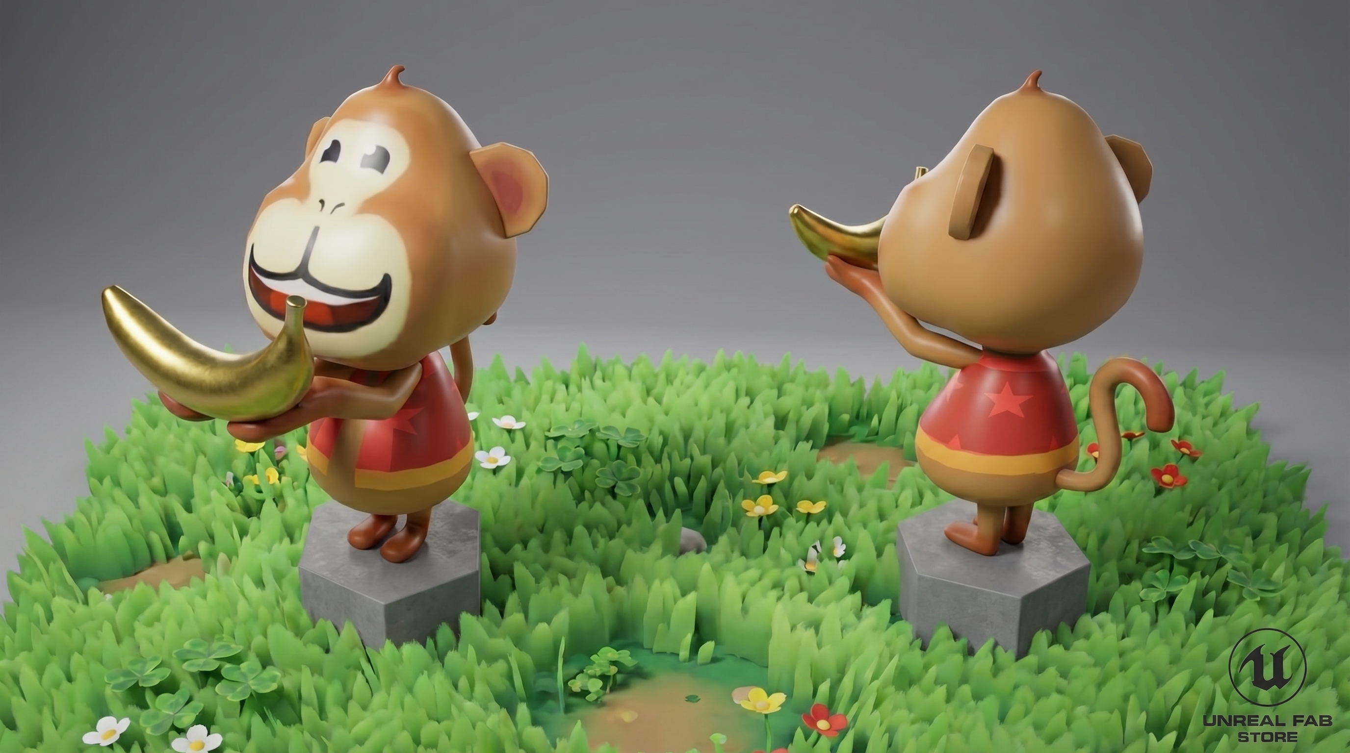 Stylized Monkey with Golden Banana, Game_Ready 3D Character | Fab