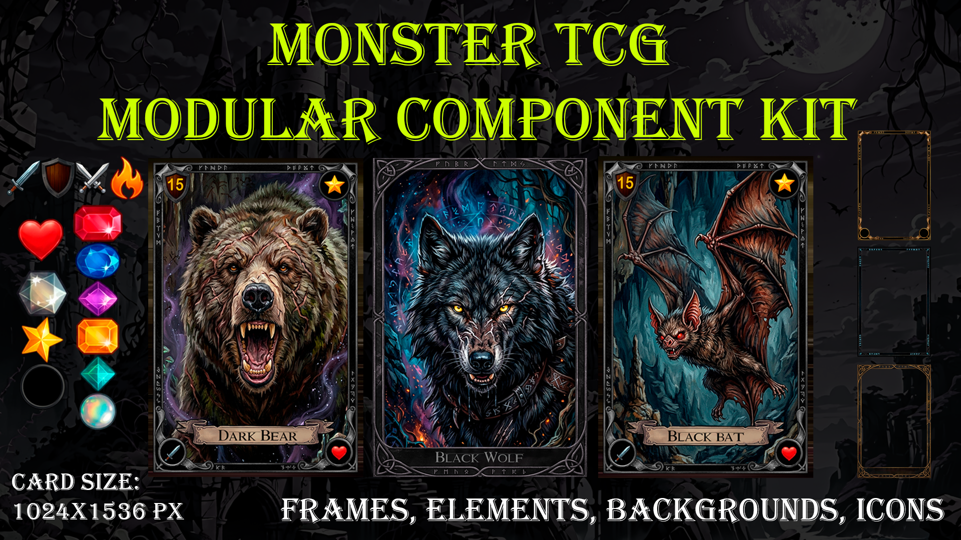 Monster Cards Modular Kit - Creatures, Frames, Backs and UI Elements | Fab
