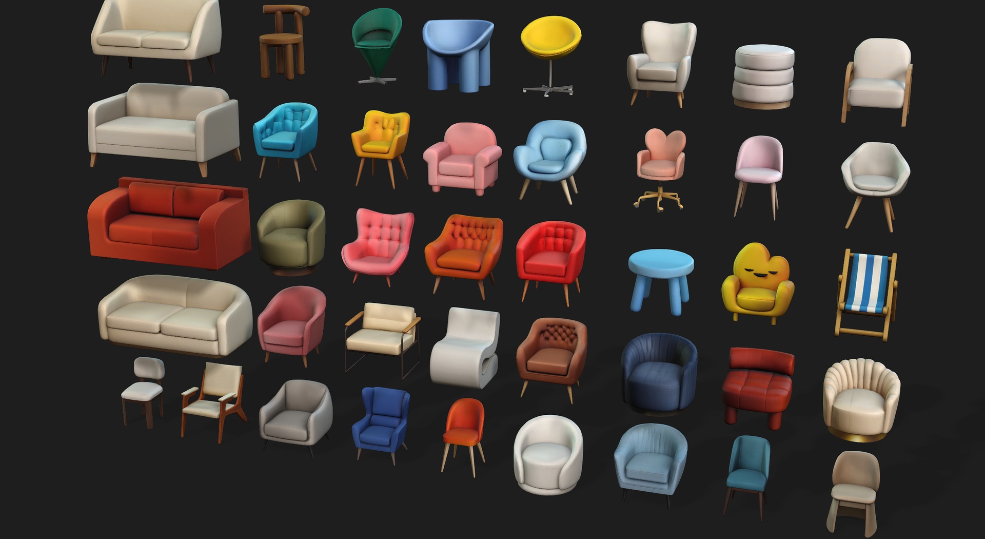 Media 1 for listing Stylized Furniture Pack 4 | Chairs, Sofas, Stools