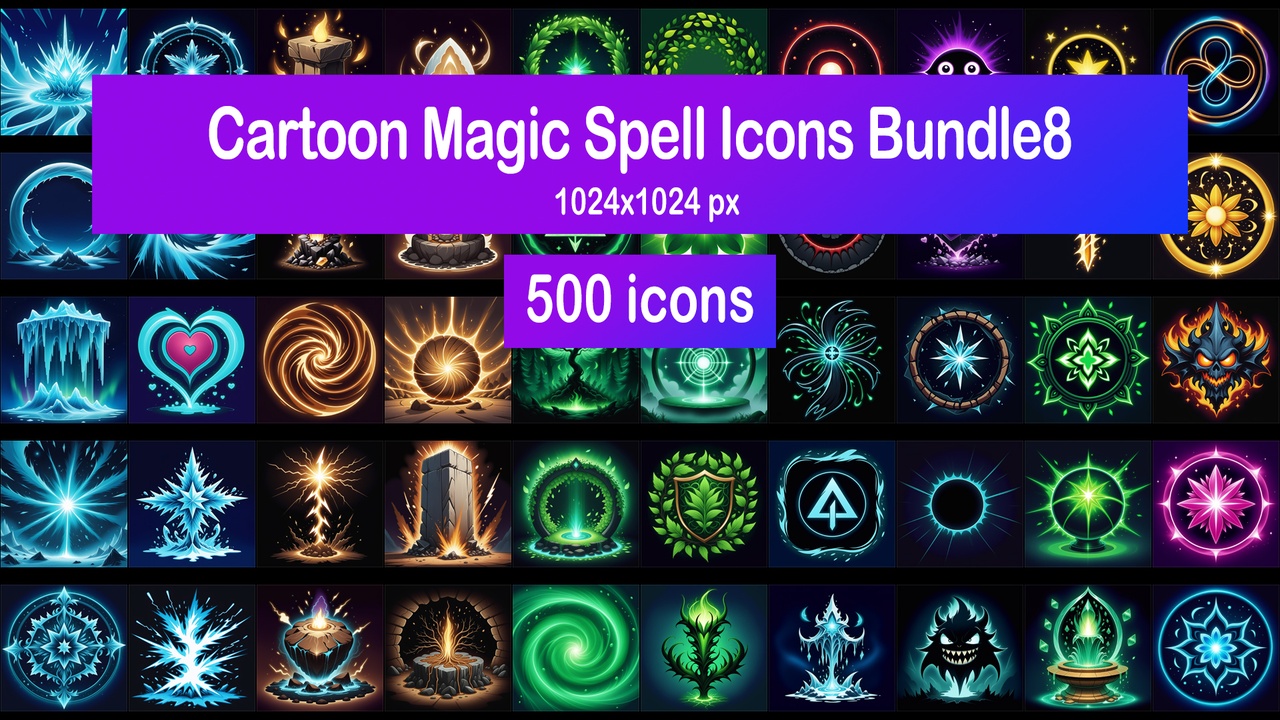 Media 1 for listing Cartoon Magic Spell Icons Bundle8