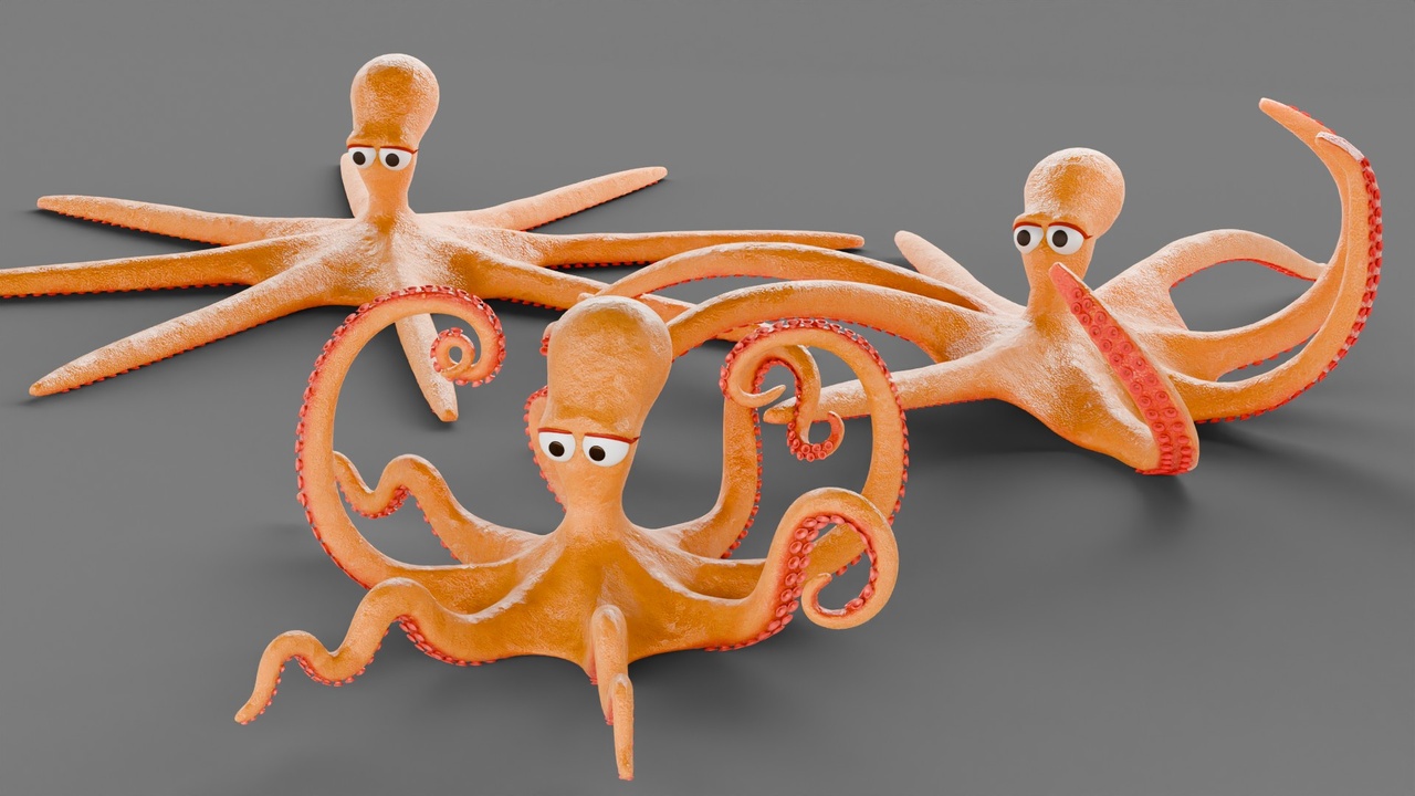 Media 1 for listing Cartoon Octopus. Posed + Animated + T-Pose