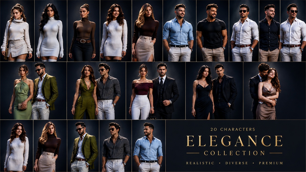 Media 1 for listing Lot 1 – 10 Photorealistic Fashion Women + 5 Elegant Couples | 15 AI-Generated 3D
