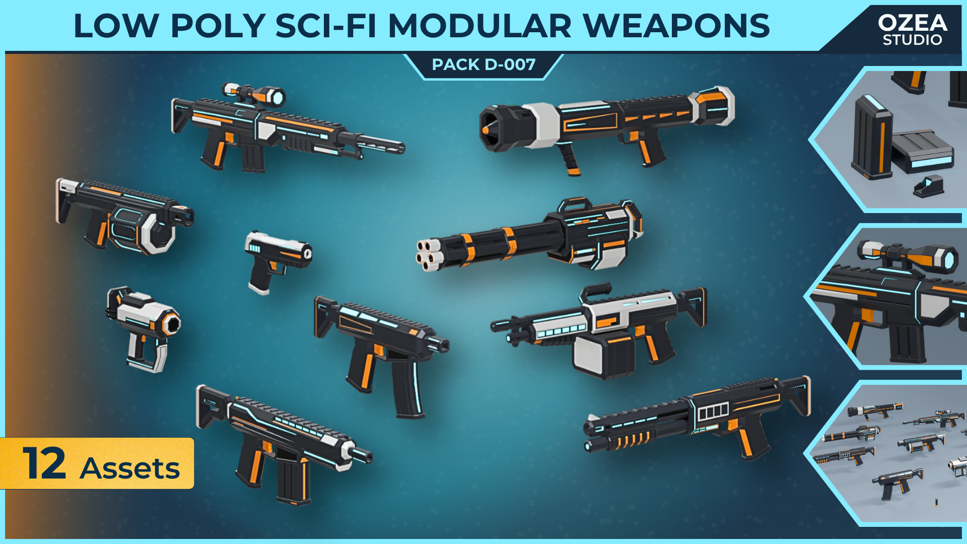 Low Poly Sci-Fi Modular Weapons Pack D-007 | Fab