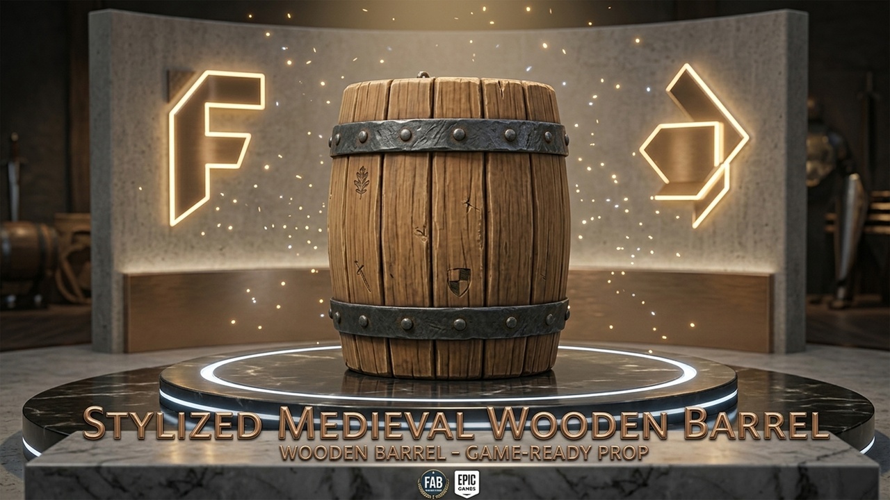 Media 1 for listing Stylized Medieval Wooden Barrel โ Game-Ready Fantasy Prop (UE5 Optimized)