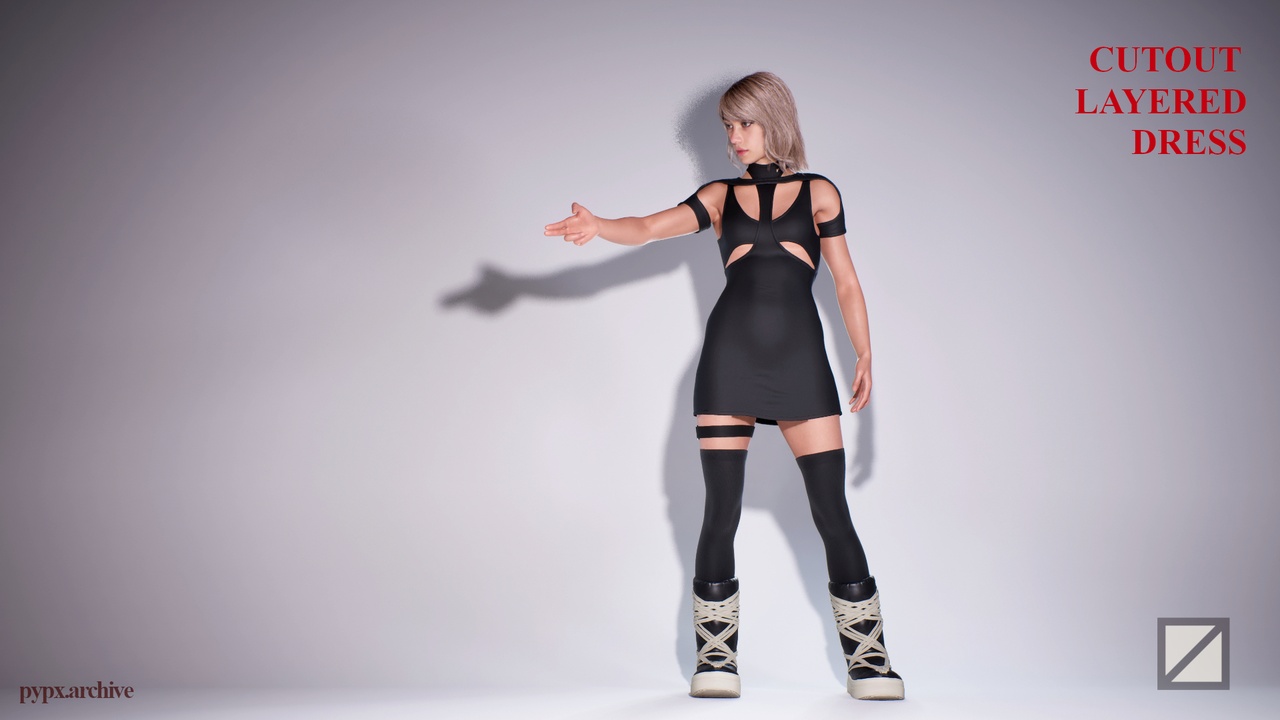 Media 1 for listing Cutout Layered Bodycon Dress - Resizable Metahuman Clothing