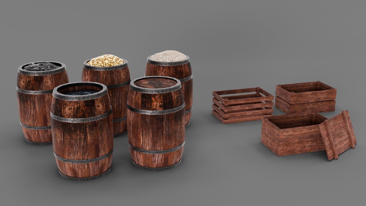 Media 1 for listing Stylized Mining Storage: Barrels, Crates
