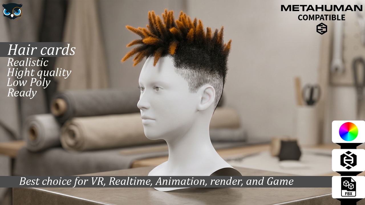 Media 1 for listing Dreadlock High Top Fade Hair Cards MetaHuman Compatible