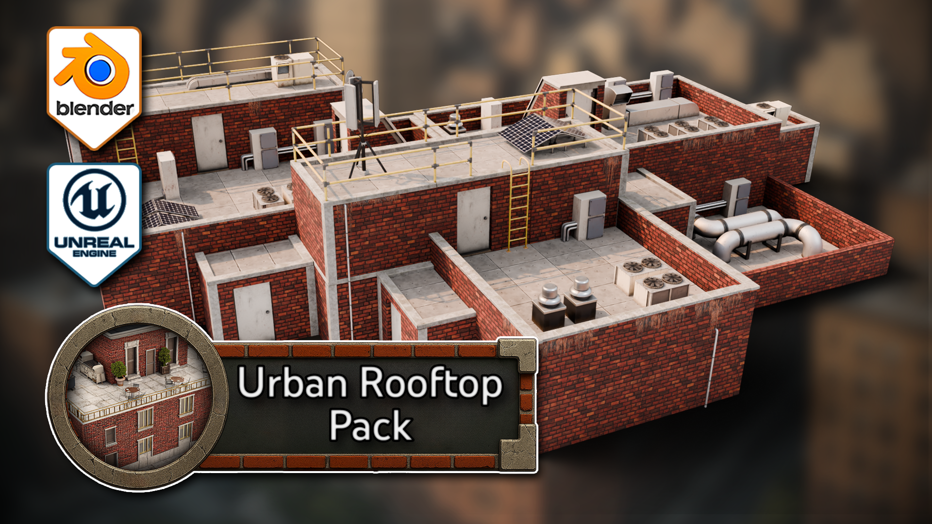 3DT Modular Urban Rooftop Asset Pack for Blender & Game Design | Fab