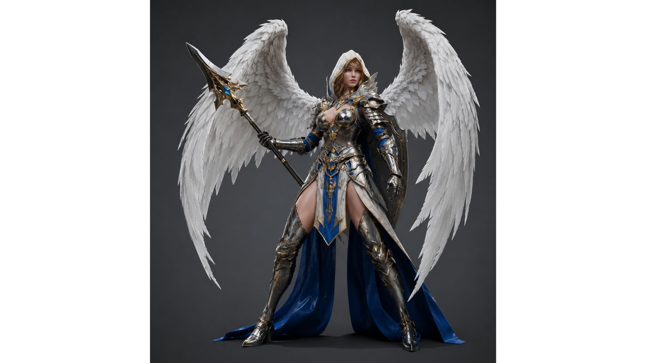 Media 1 for listing Angelic Armored Warrior – High Quality Female Fantasy Character with Large Wings
