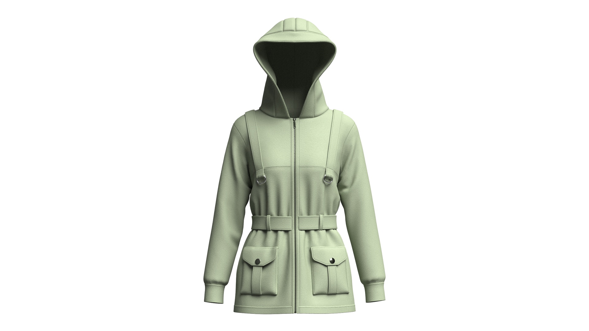 Media 1 for listing Girls Hooded Utility Jacket With Waist Belt | High Poly