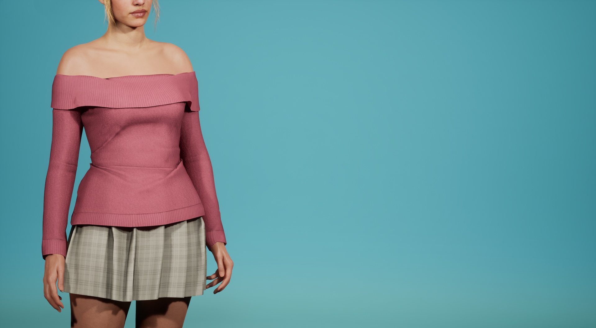 Media 1 for listing Off-Shoulder Sweater & Pleated Skirt – MetaHuman Compatible