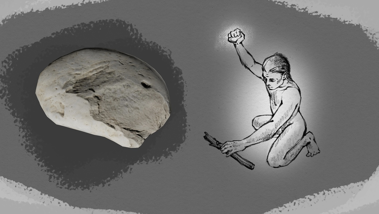 Media 1 for listing A primitive stone tool made of pebbles