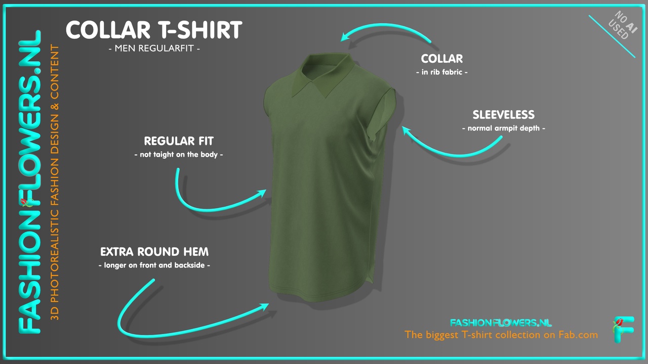 Media 1 for listing Green Colour No Sleeves Collar T-shirt | Extra Round Hem Tshirt | Sleevless Polo