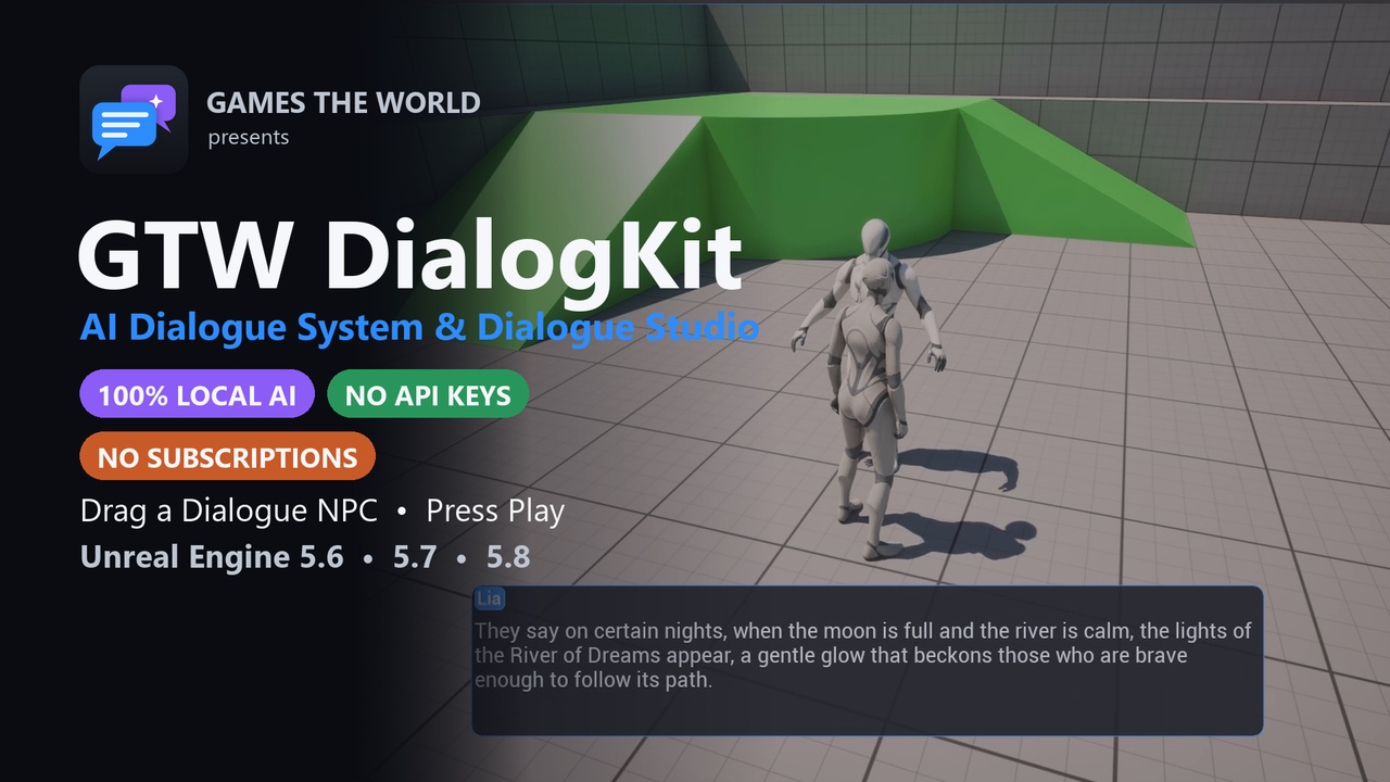 Media 1 for listing GTW DialogKit — AI Dialogue System & Studio (Local AI, Drag-and-Drop NPC)