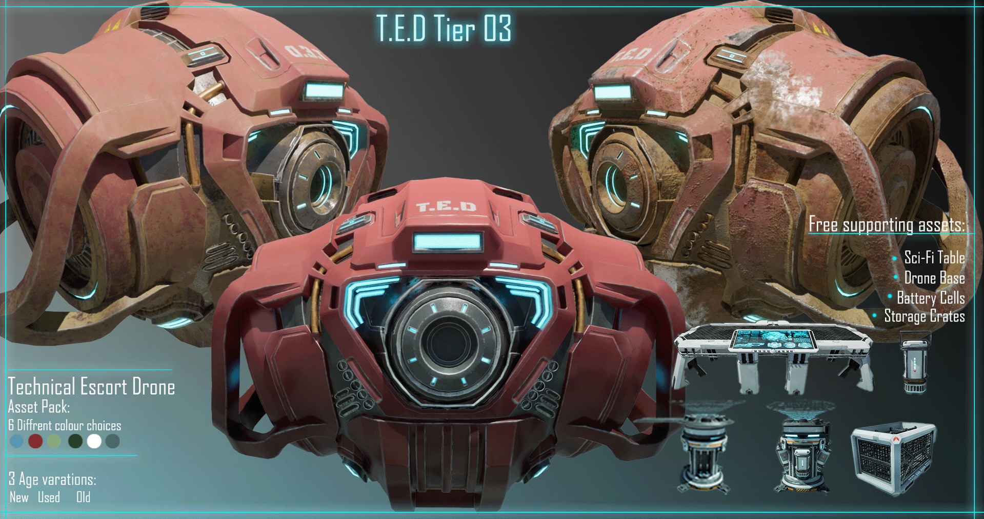 Media 1 for listing Technical Escort Drone Tier 3  (T.E.D) Sci-Fi Asset Pack
