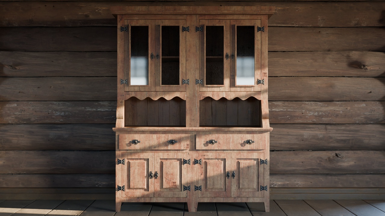Mídia 1 do anúncio Medium Rustic Cabinet - Country Style Wooden Cabinet - 8K Atlas