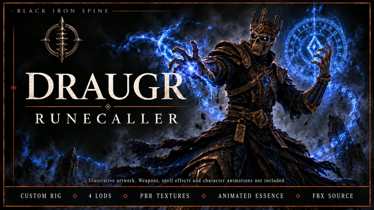 Media 1 for listing Draugr Runecaller | Rigged Undead Mage Character