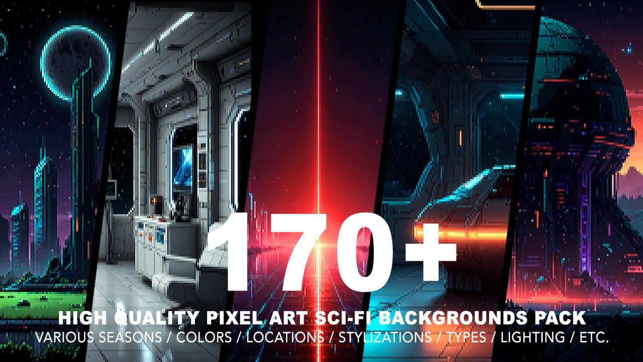 Media 1 for listing 170+ SCI-FI PIXEL ART BACKGROUNDS