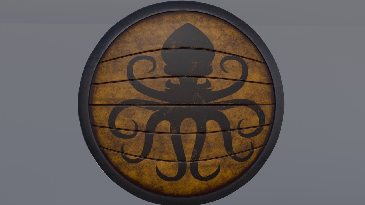 Media 1 for listing Kraken Shield | Fantasy Wooden Shield | Game Ready PBR Medieval Defense Asset