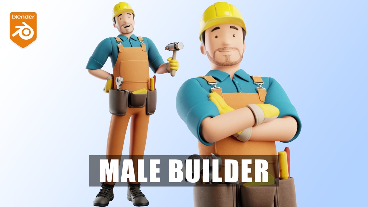 Media 1 for listing Male Cartoon Worker Builder Illustration Character Low-poly 3D model